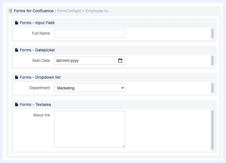 Screenshot of Confluence form in action