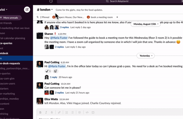 GIF showing how to leave a Slack channel