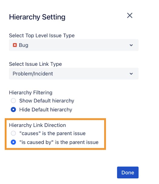 How to switch the hierarchy link direction for Jira linked issues in Hierarchy for Jira