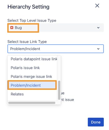 How to select Jira linked issues type in nested tree view