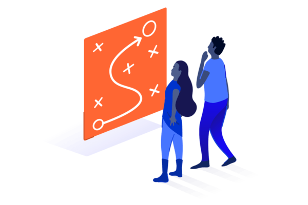 two figures looking at a map