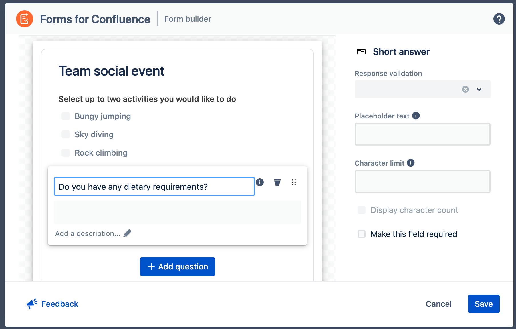 Building a form using Forms for Confluence