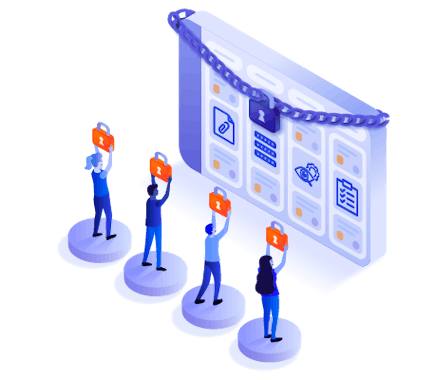 Four people holding up padlocks in front of a Jira board