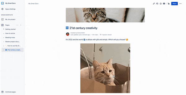 A cat gif on a Confluence page