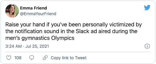 Slack notifications_Image from Twitter in response to Slack Olympics ad