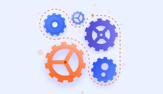 Five separate cogs of different sizes to highlight Jira Service Management as an ITSM tool