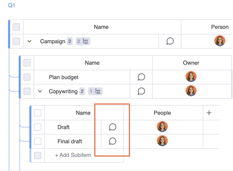 Screenshot showing new native 'Update feature' in Unlimited Subitems for monday.com