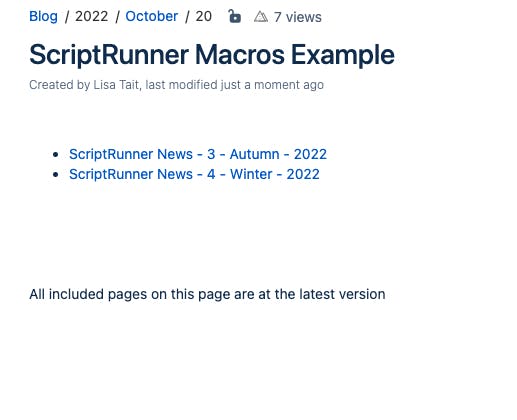 Screenshot of Includes Report macro in use