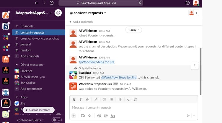 Screenshow showing the live workflow