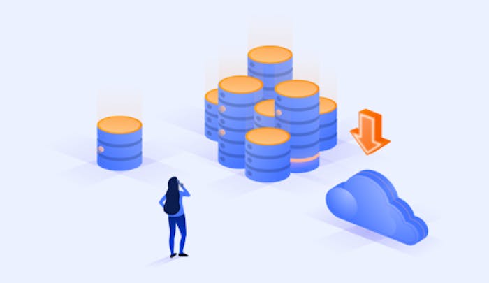 Person looking at server, data center and cloud options with arrow pointing to cloud