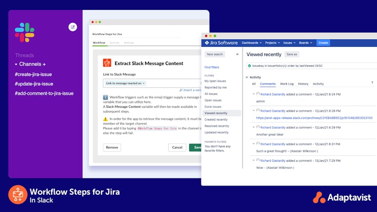 Setting up a workflow in Slack to comment on a Jira issue