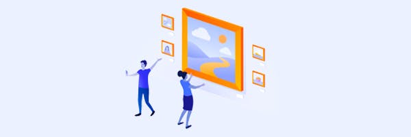 Two people admire a gallery