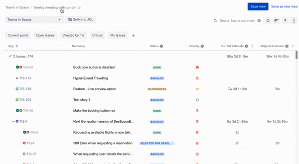 GIF showing how to introduce Saved View to your agile project management in Jira.