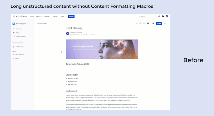 Gif of a long block of text on a Confluence page