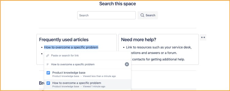 A screenshot of a Confluence space with a list of popular articles