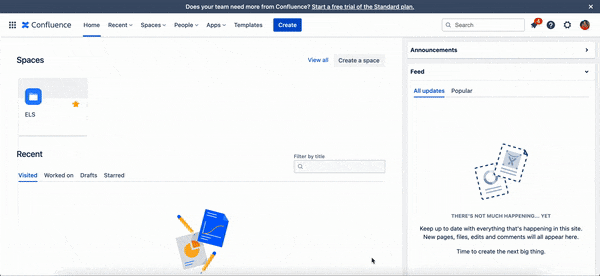 Gif showing a Confluence screen with someone creating a new Confluence space