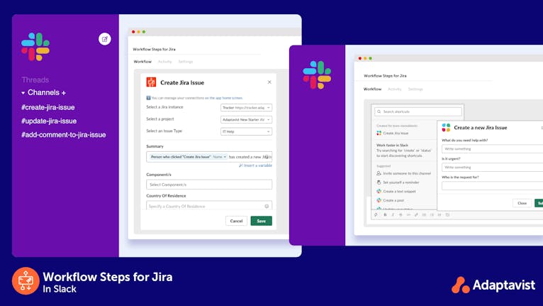 Setting up a create Jira issue workflow in Slack and using the workflow.