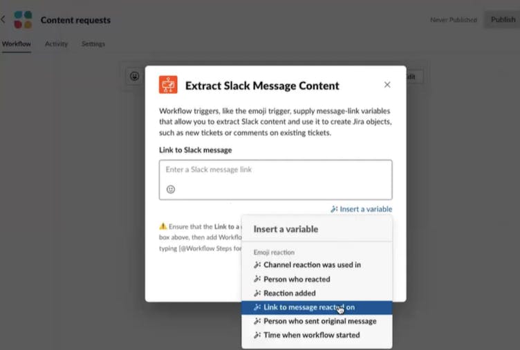 Screenshot showing the Extract Message Step