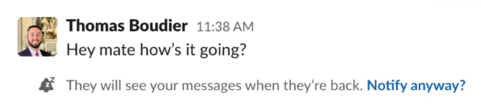 Slack notifications set to snooze