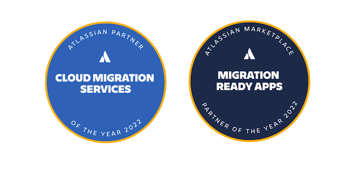 Atlassian Partner badges for Cloud migration services and migration ready apps