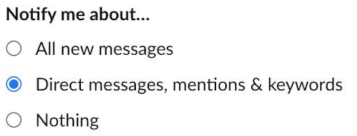 Slack notifications preferences