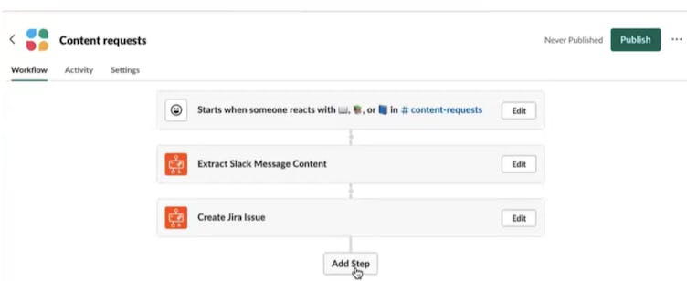 Screenshot showing how to add another step to your workflow