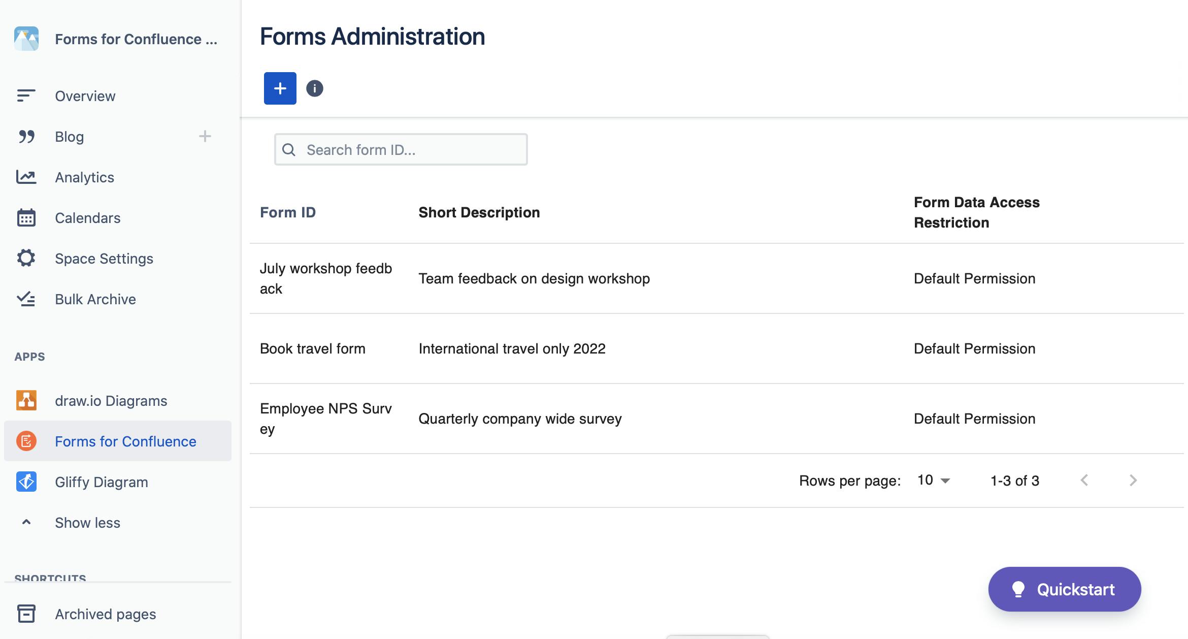 Forms Administration area within Forms for Confluence