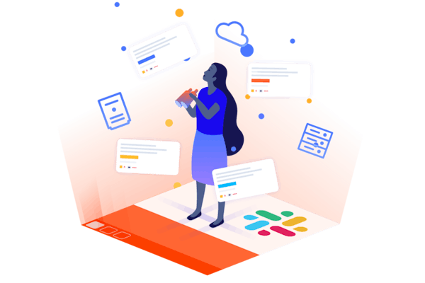 Illustration of a figure looking through slack for information