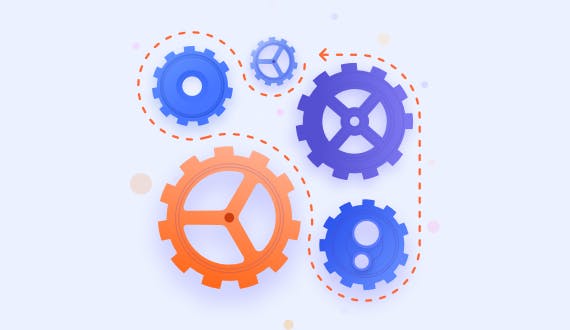 Five separate cogs of different sizes to highlight Jira Service Management as an ITSM tool