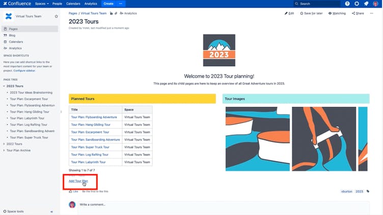 Screenshot of the Create Page macro in use