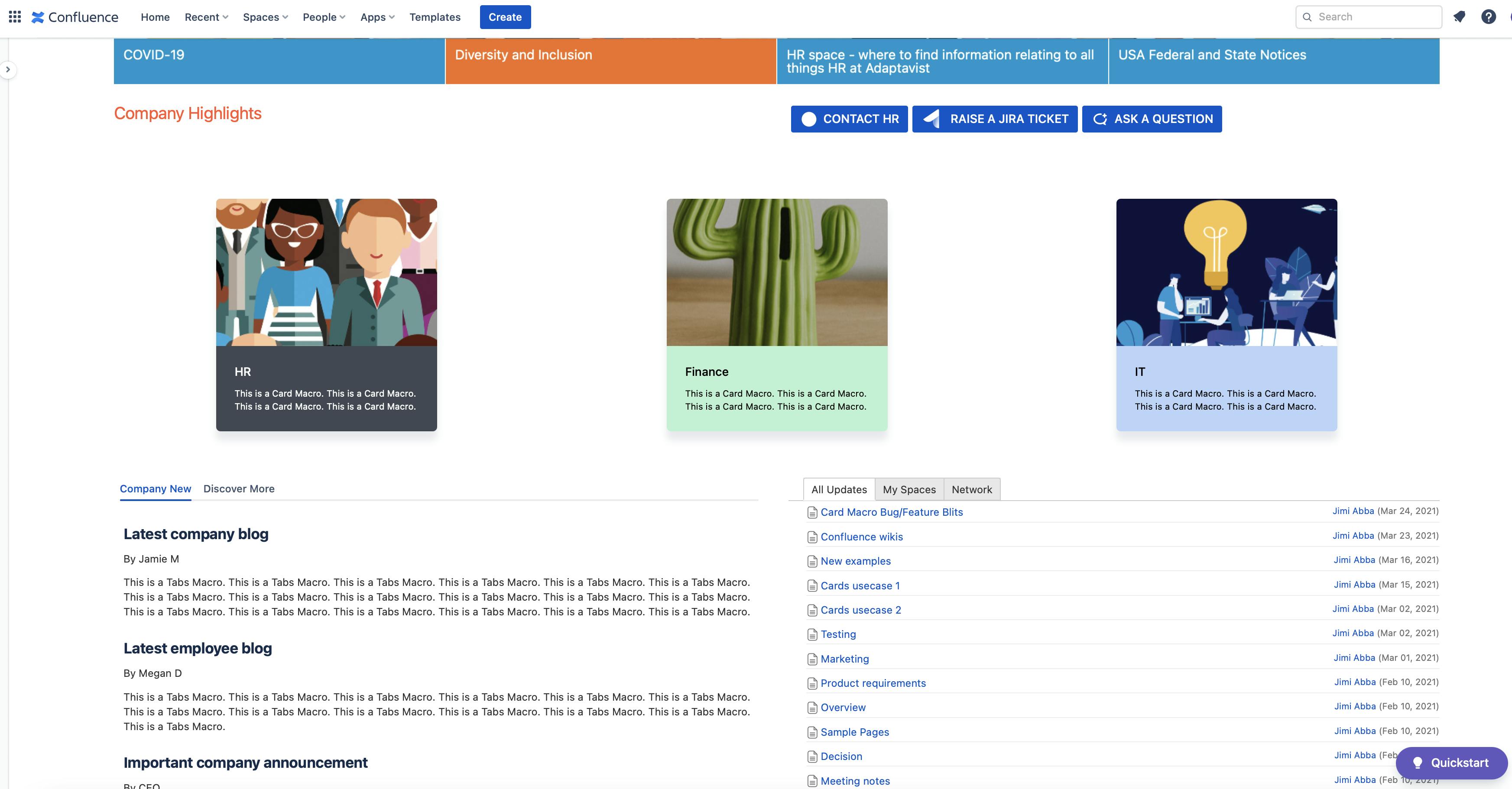 Screenshot of company wiki in Confluence