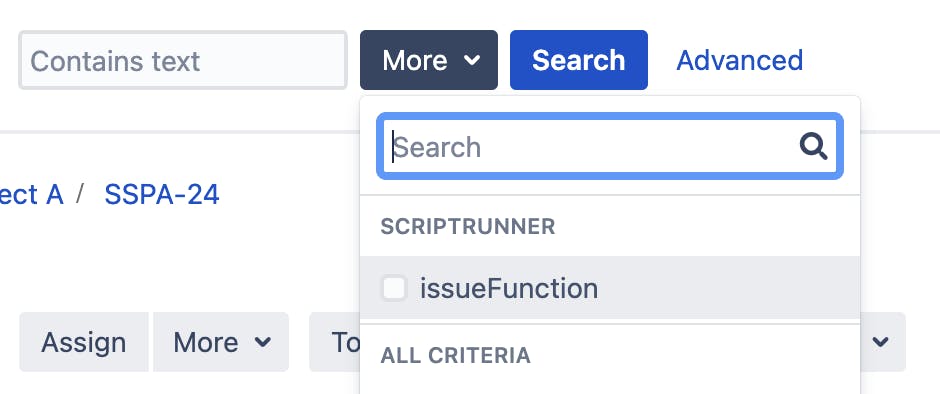 An image shows the location of the new ScriptRunner search functionality