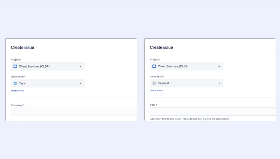 Two Jira screens side by side show changed field name