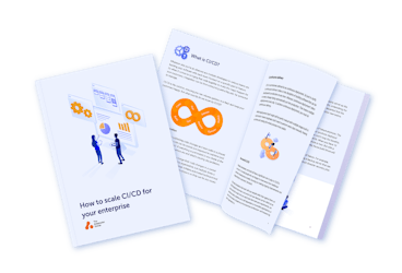 Open pages of scaling CI/CD in the enterprise eBook