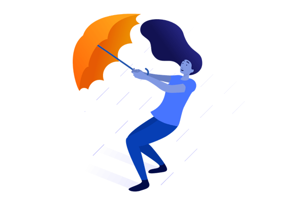Woman with umbrella getting blown in the wind