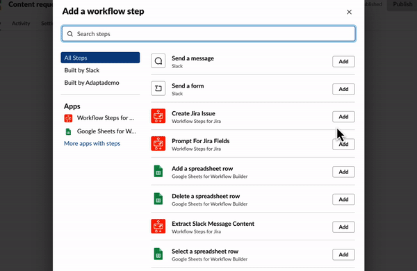 Jira and Slack GIF showing how to review issue details using Workflow Steps for Jira app for Slack