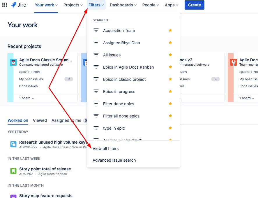 Filter view in Jira