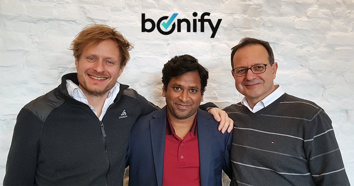 bonify Management - vlnr.: Dr. Andreas Bermig (CFO & Co-Gründer), Raj Cheemakurti (CPO), Dr. Gamal Moukabary 