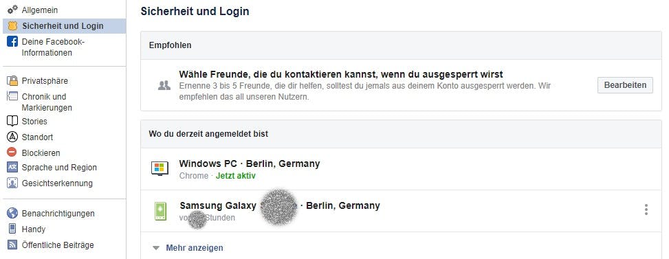 Sicherheits- und Login-Einstellungen bei Facebook