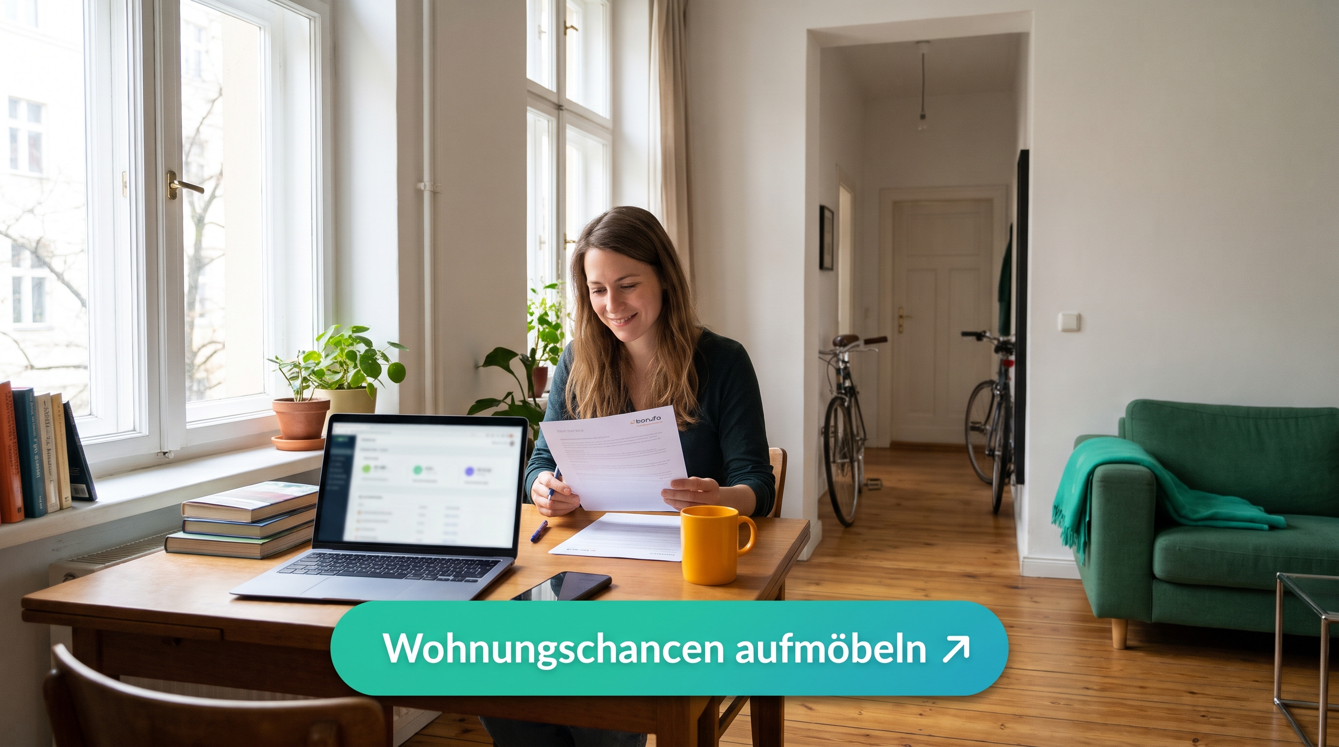 frau mit SCHUFA-Bonitätscheck und bonify Mieterauskunft digital