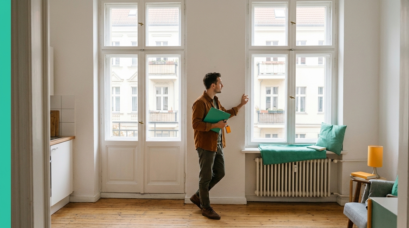 Person viewing a bright one bedroom apartment in Berlin