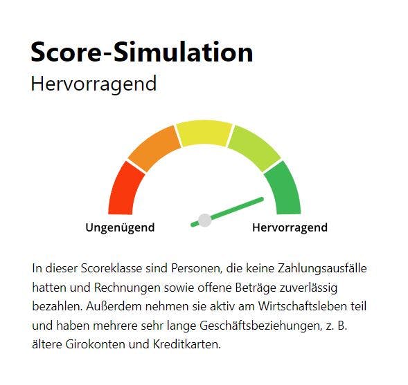 SCHUFA-Score-Simulator Ergebnis