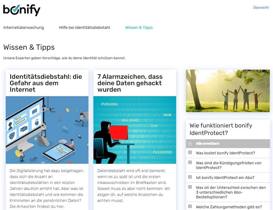 Screenshot | bonify IdentProtect-Portal Übersicht Wissen & Tipps