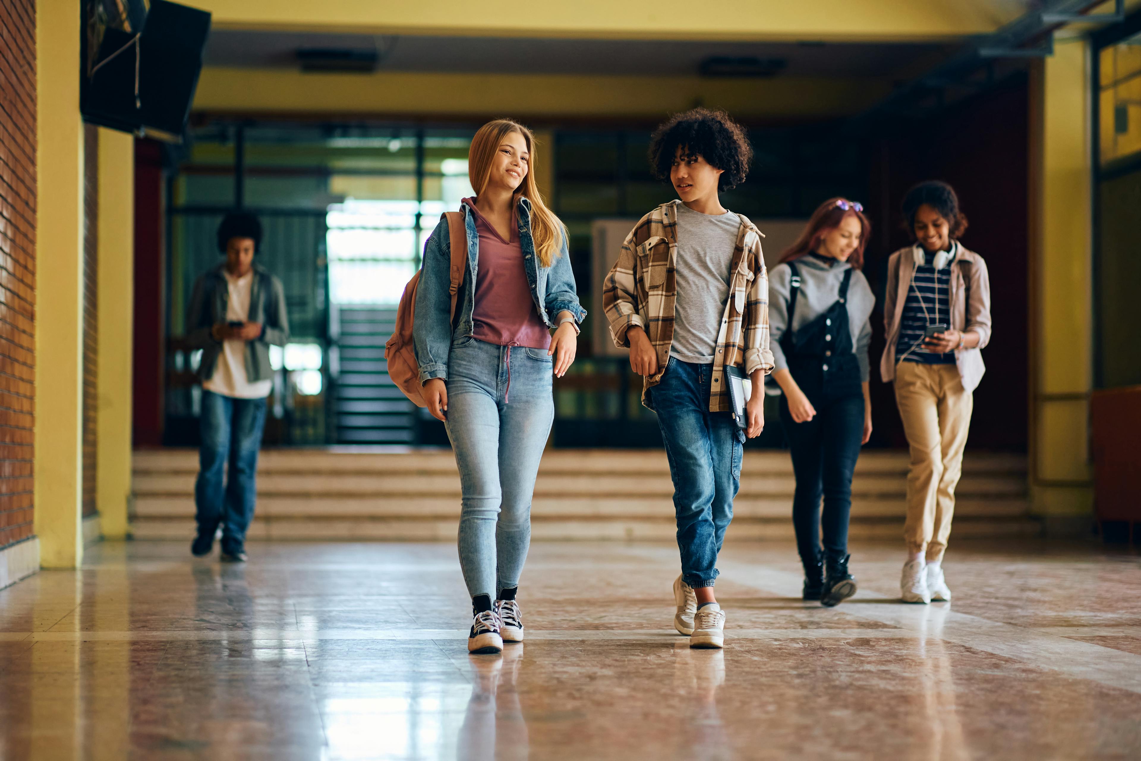 Students walking in hallway