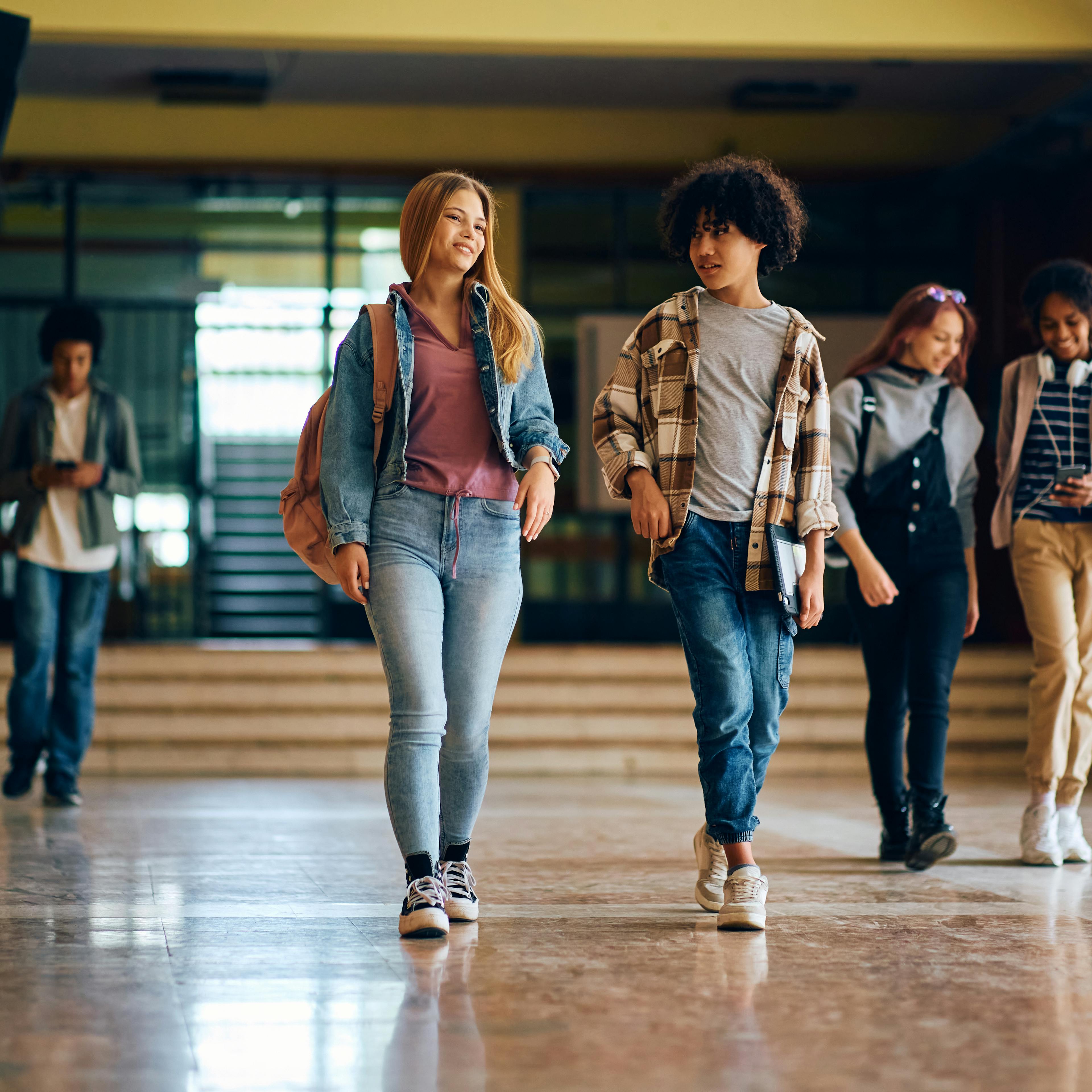 Students walking in hallway