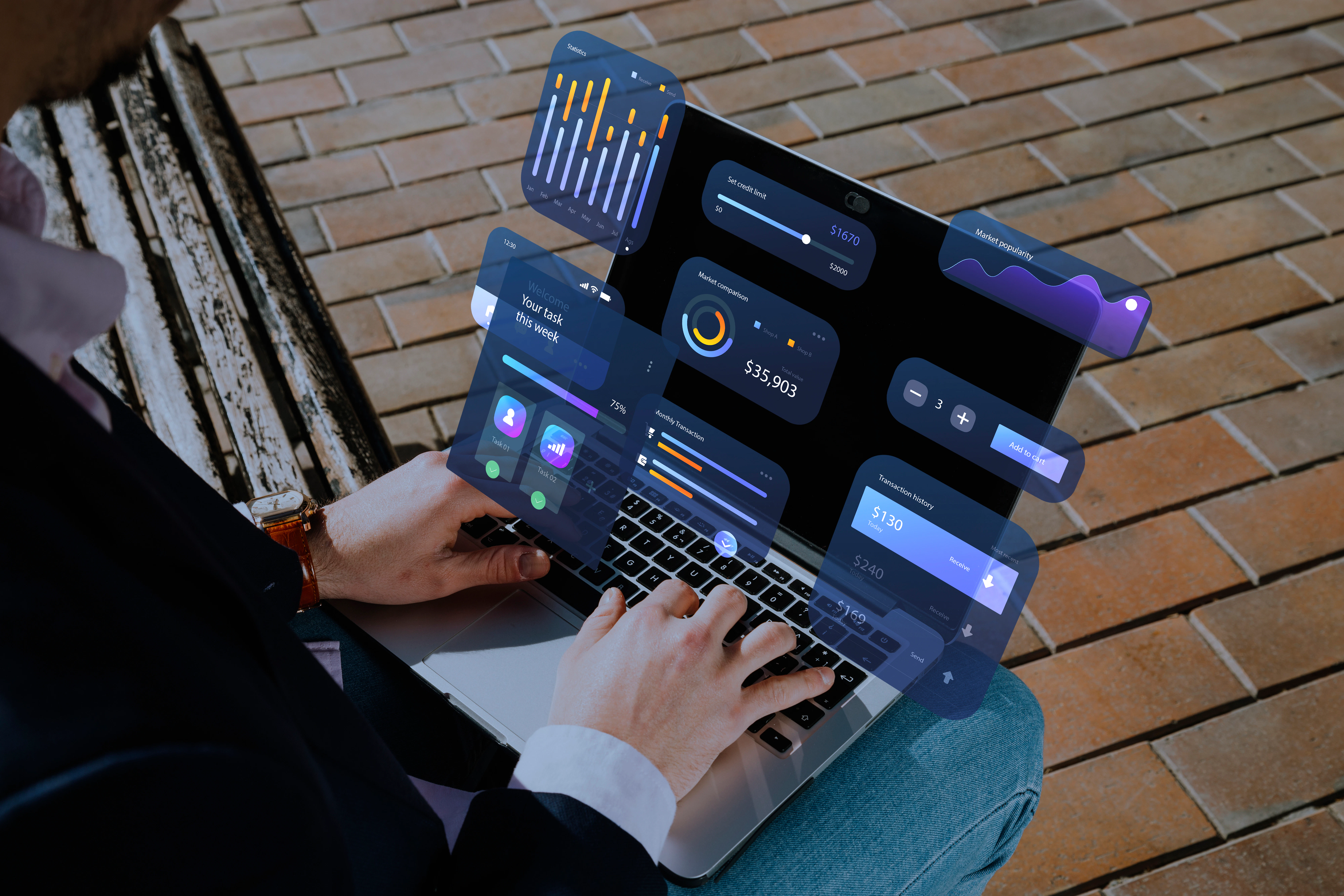 Digital nomad working on a dashboard management system