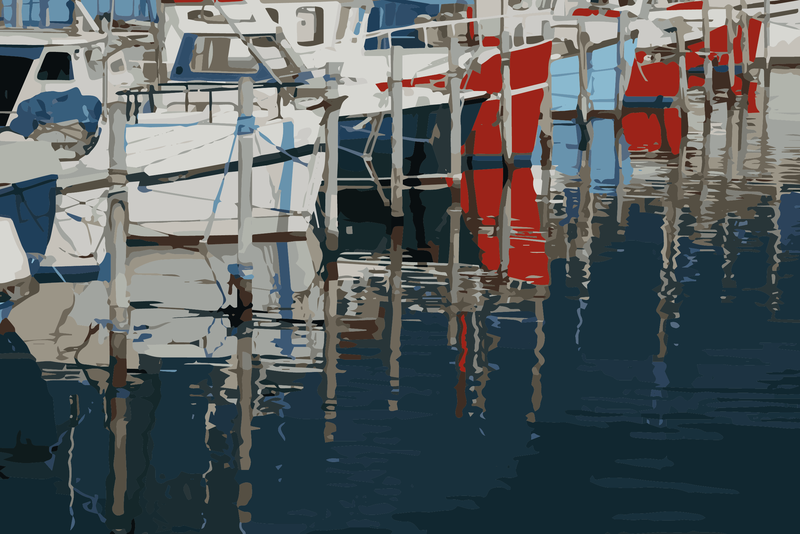 Skagen harbour reflections, photography and illustration by Xavier Wendling.