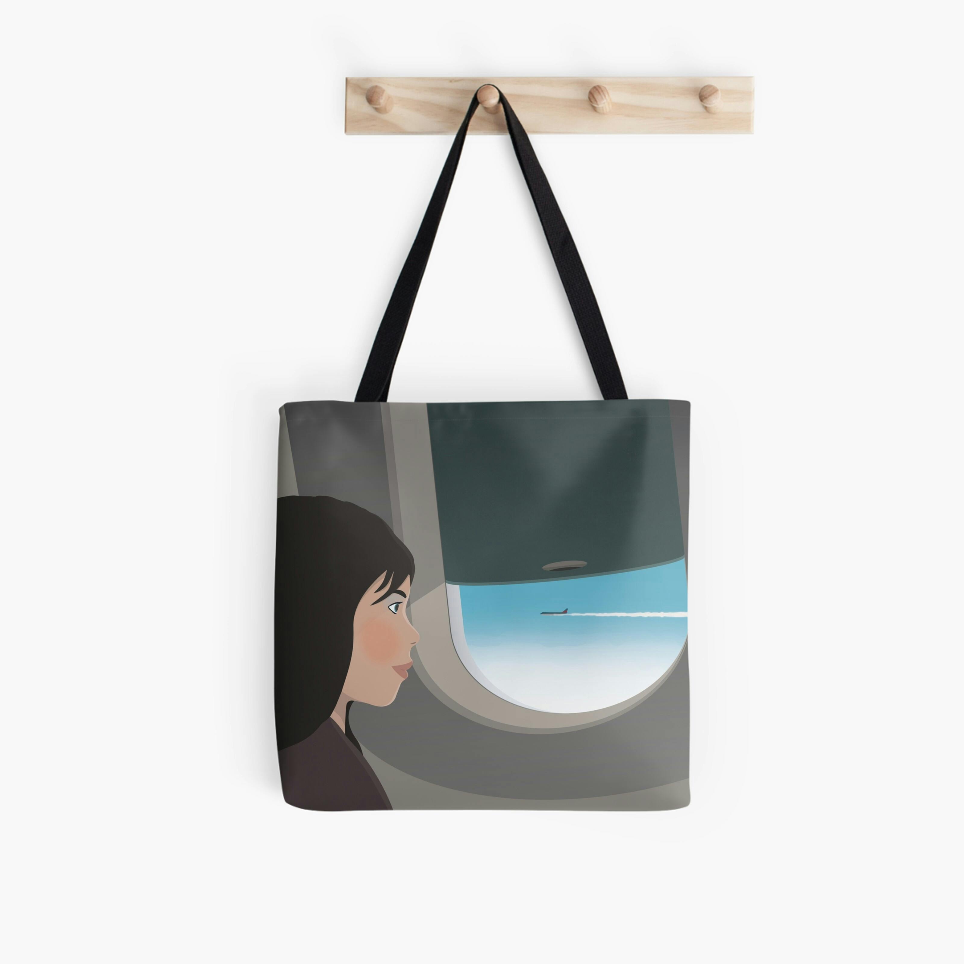 Window seat view illustration by Xavier Wendling, available on allover print tote bag