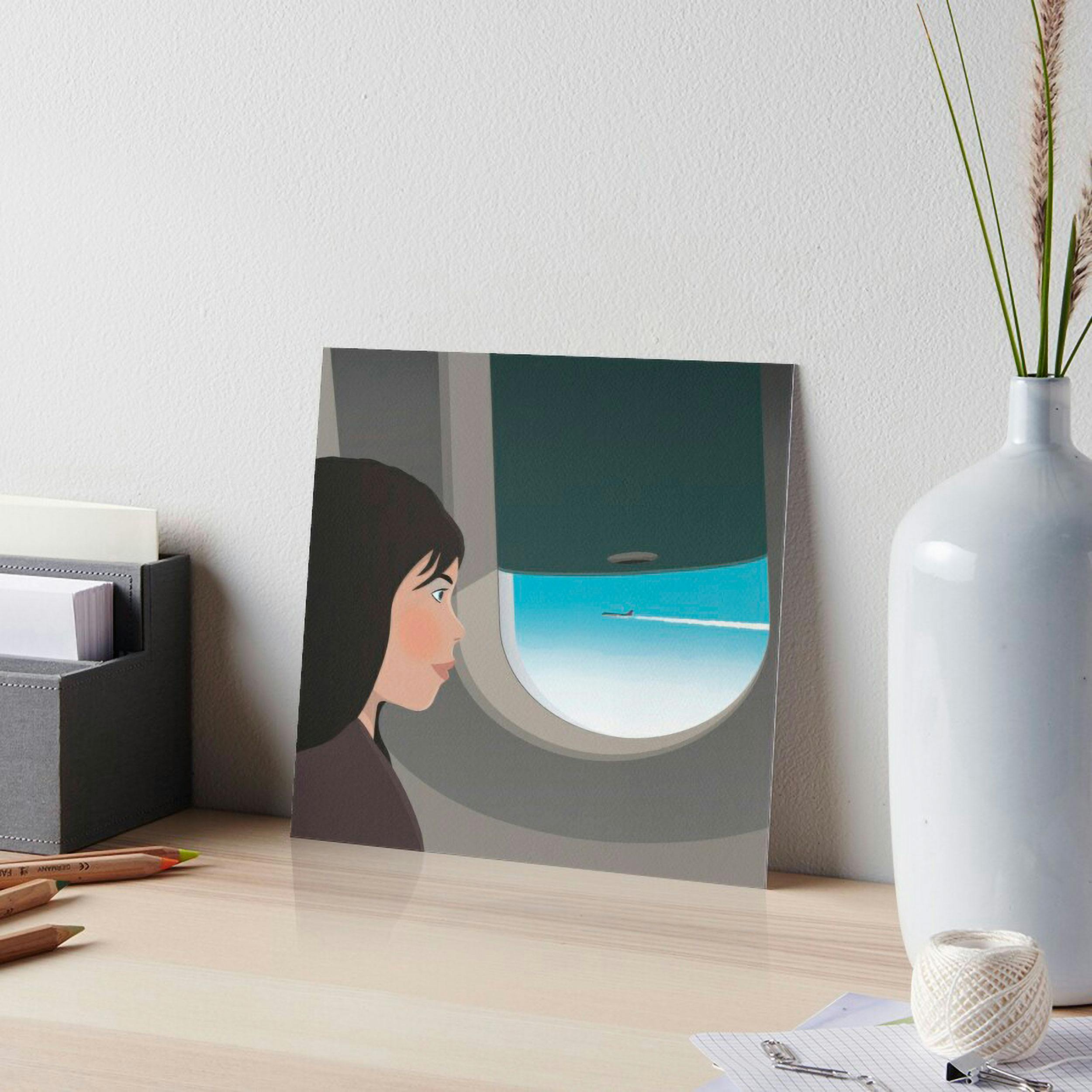 Window seat view illustration by Xavier Wendling, available on artboard print