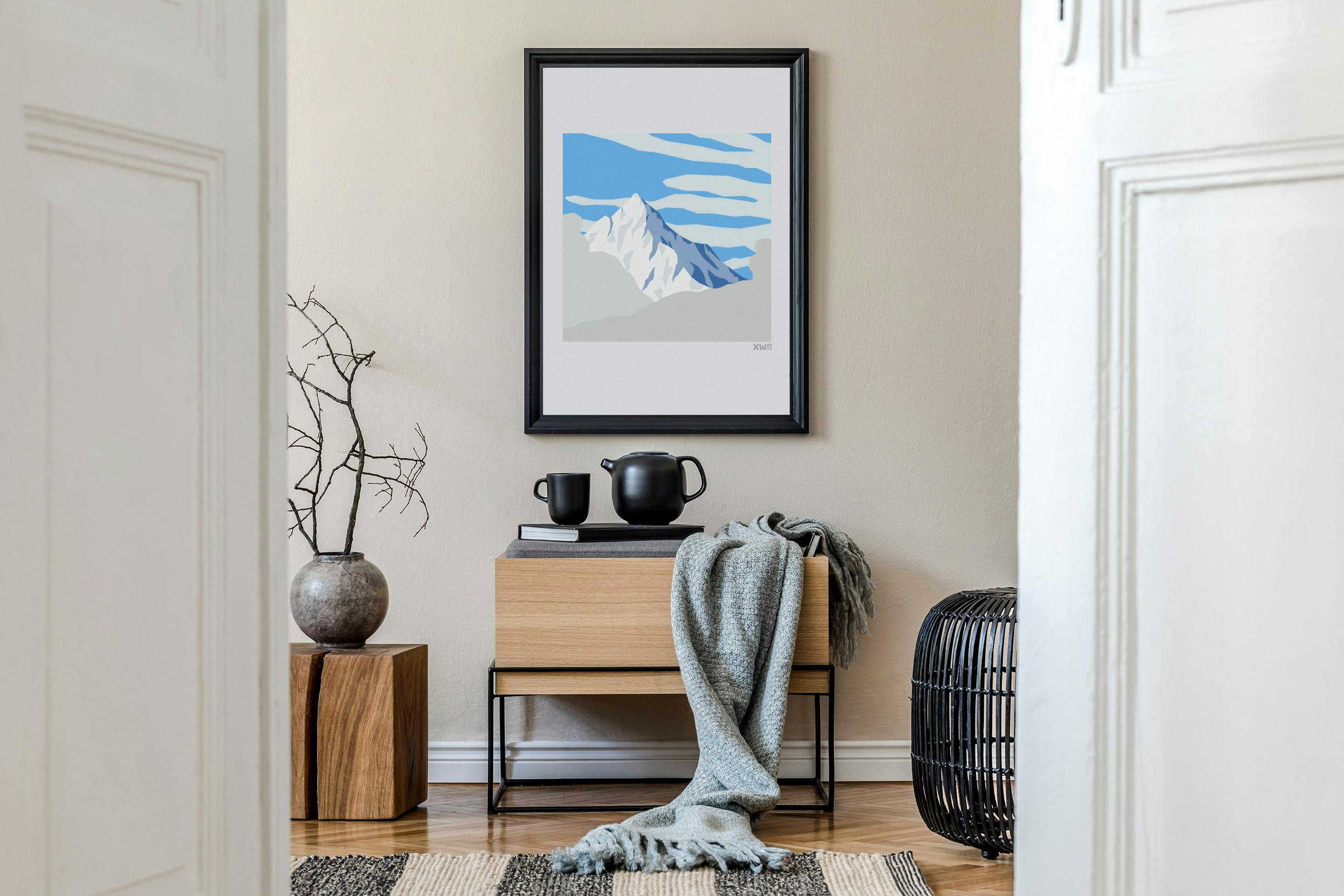 Winter views of Mont Charvin from Les Saisies. Minimalist mountain wall art by Xavier Wendling.